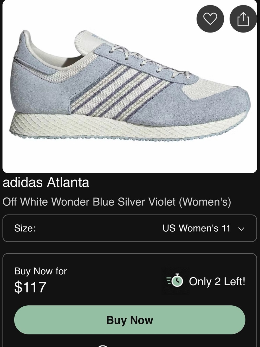 Adidas Atlanta -Off White/Wonder Blue/Silver Violet - Size 11W, New With Tags - Picture 6 of 6